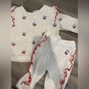Nicole Miller Cream Baby Set with Cherry Embroidery